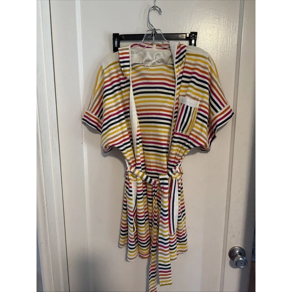 Anthropologie Lilka Rainbow Striped Hooded Robe with Tie Size S/M